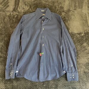 Nicolas Toronto Shirt Men’s M Blue Long Sleeve Button Up Striped 2 Ply Cotton